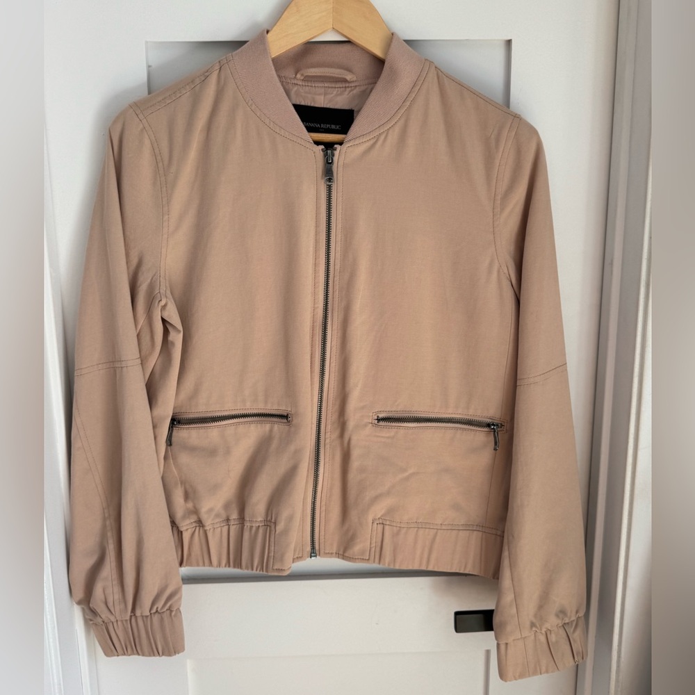 Banana Republic Tan Bomber Jacket with Streamlined Silhouette
